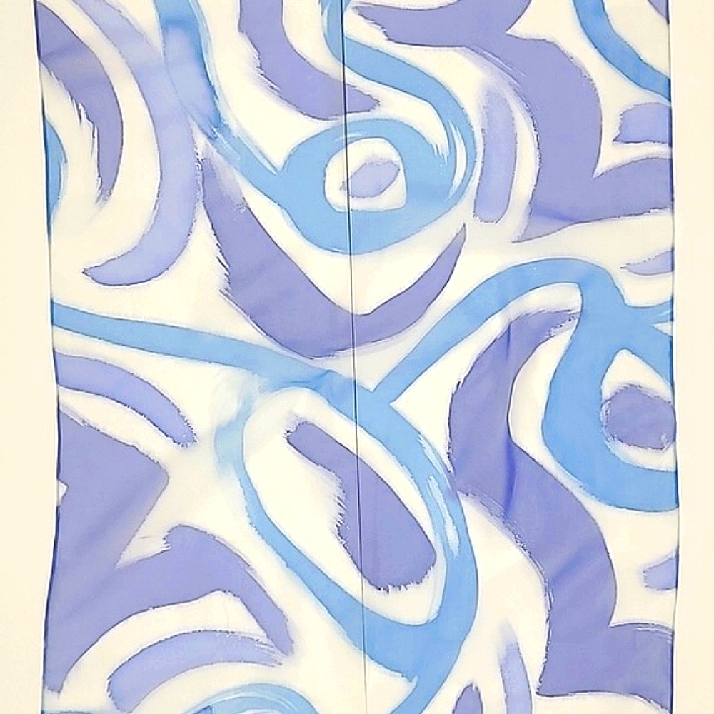 Scarf Pastel Purple Blue On White Abstract Swirls 20.5" X 64" Lightweight Sheer